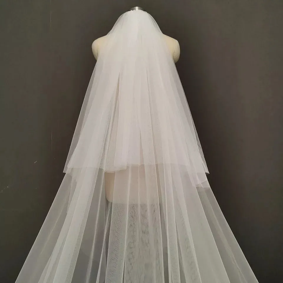 2 T Long Lace Wedding Veil Bridal Veil with Comb