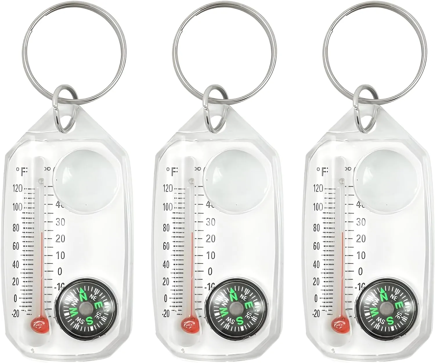 3 pcs Mini Compass Keychain with Thermometer - Portable Keychain Thermometer,Accurate Direction Finding, Glow in The Dark Dial for Night Use, Survival Keyring for Hiking, Camping & Outdoor Activities