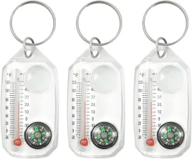 3 pcs Mini Compass Keychain with Thermometer - Portable Keychain Thermometer,Accurate Direction Finding, Glow in The Dark Dial for Night Use, Survival Keyring for Hiking, Camping & Outdoor Activities