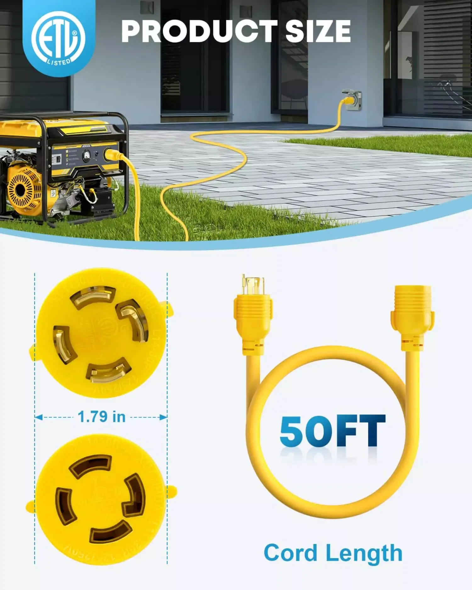 30 Amp Generator Cord, 50 ft