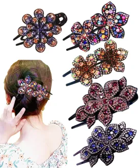 55 PCS Double Flower Rhinestone Hair Clip Elegant Luxury Fancy Decorative hair Accessories Long Hair Adult Hair Jewelry For Women Crystal Thick Hair Pin Gems Korean Charms Barrettes Ornaments Design
