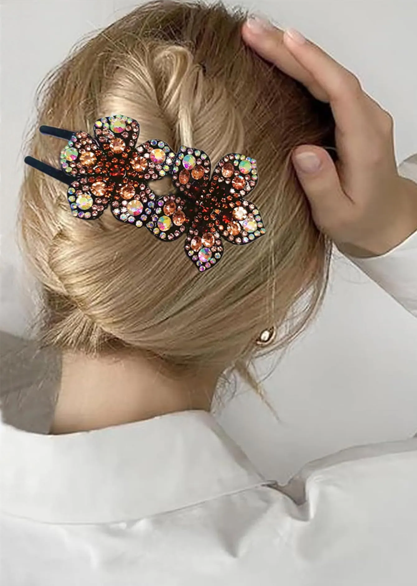 55 PCS Double Flower Rhinestone Hair Clip Elegant Luxury Fancy Decorative hair Accessories Long Hair Adult Hair Jewelry For Women Crystal Thick Hair Pin Gems Korean Charms Barrettes Ornaments Design