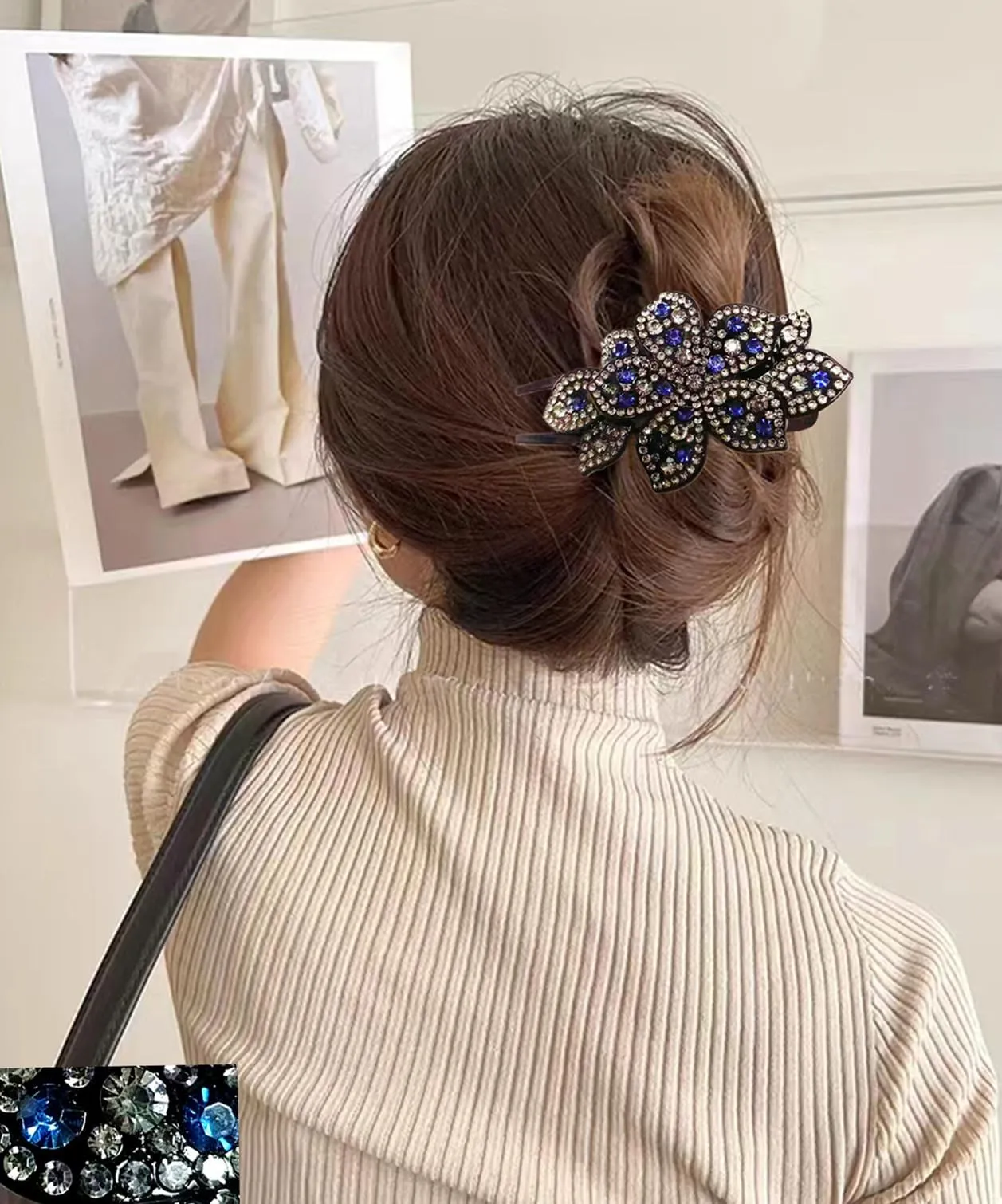 55 PCS Double Flower Rhinestone Hair Clip Elegant Luxury Fancy Decorative hair Accessories Long Hair Adult Hair Jewelry For Women Crystal Thick Hair Pin Gems Korean Charms Barrettes Ornaments Design