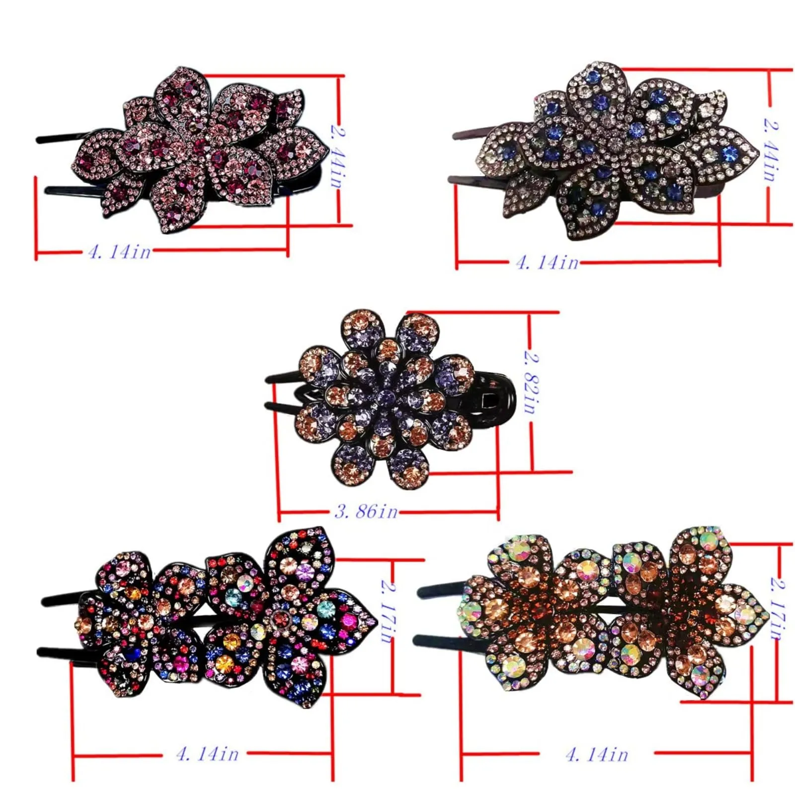 55 PCS Double Flower Rhinestone Hair Clip Elegant Luxury Fancy Decorative hair Accessories Long Hair Adult Hair Jewelry For Women Crystal Thick Hair Pin Gems Korean Charms Barrettes Ornaments Design
