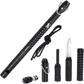 9 in 1 Stainless Steel Fishing Tool Set- Whistle, Fishing Line, Fishing Hook, LED Light, Bottle Opener, Small Knife, Magnesium Alloy Rod