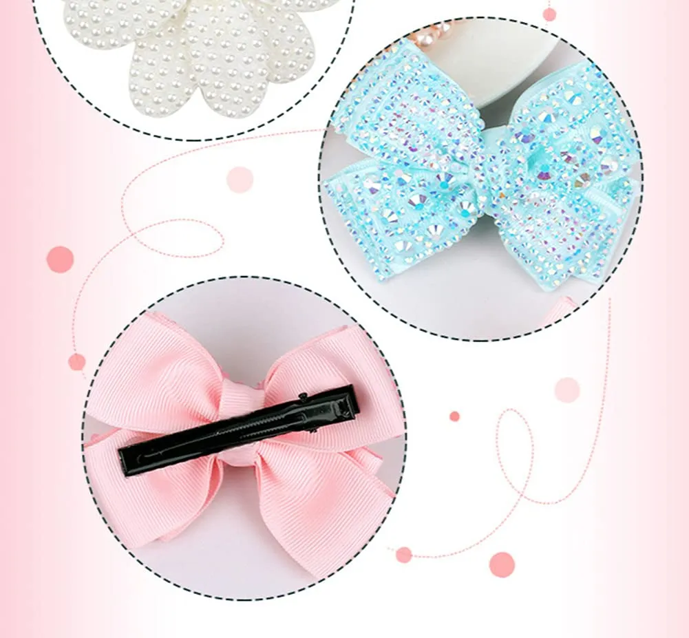 AKOAK 1 Pack Full Diamond Double Bow Barrette Party Girl Hair Accessory with Shiny Edge Clip for Children's Hair Accessories (6 Colors Optional) (Blue)