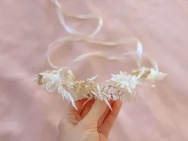 All White Hydrengea Wedding Half Crown / Baby's Breath Dried Grasses Crown / Dried Flower Crown / Boho Bridal Crown