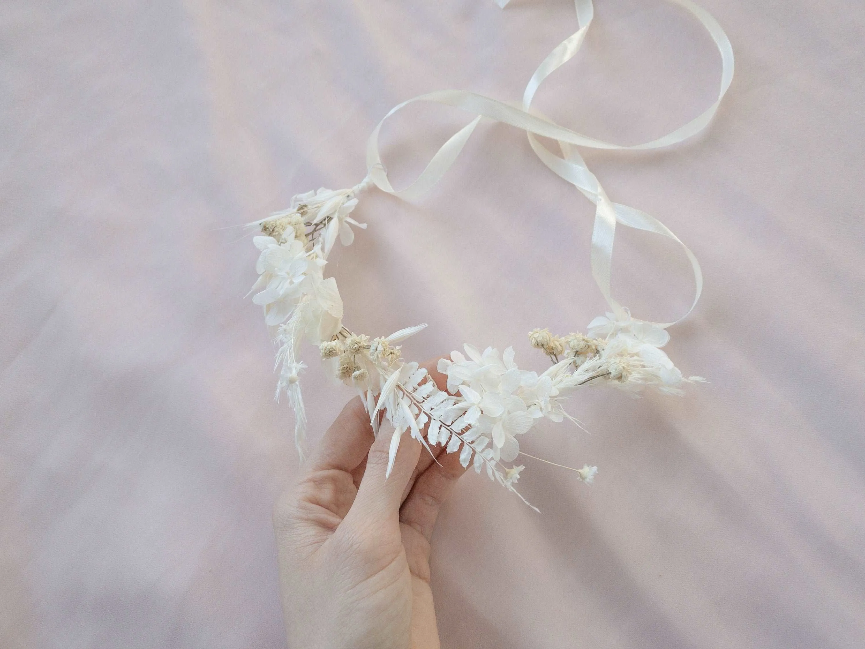 All White Hydrengea Wedding Half Crown / Baby's Breath Dried Grasses Crown / Dried Flower Crown / Boho Bridal Crown