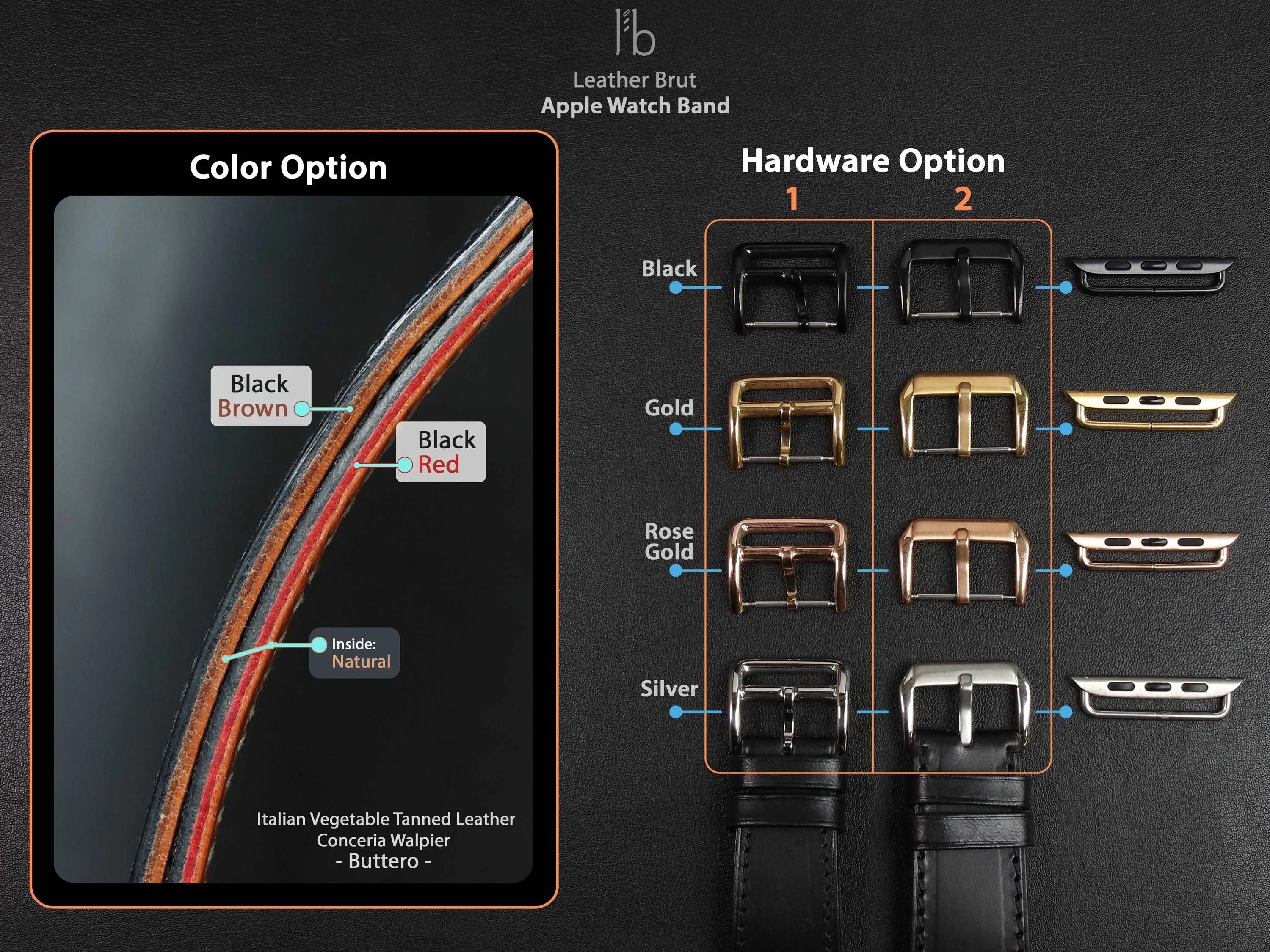 Apple Watch Leather Band - Black - [V1] - Italian Veg-Tanned Leather - Handcrafted in USA