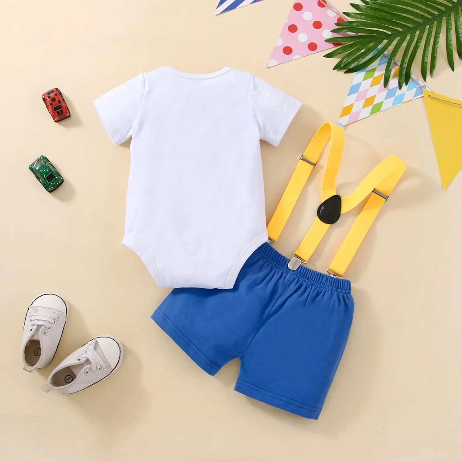 Baby Boy Funny First Birthday Clothes Bow Tie Dinosaur Themed Romper Pants Set Suspenders Cake Smash Outfits