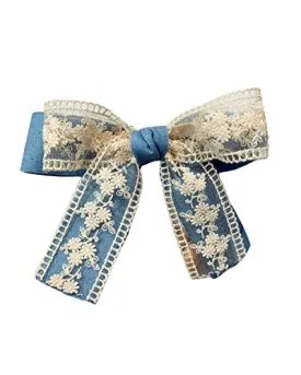 BBTDIN Blue Denim Hair Clip With Lace Bow, Light Blue, 1 Count