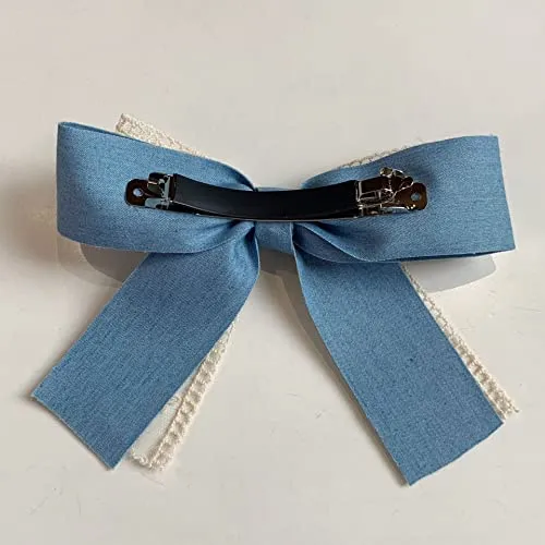 BBTDIN Blue Denim Hair Clip With Lace Bow, Light Blue, 1 Count