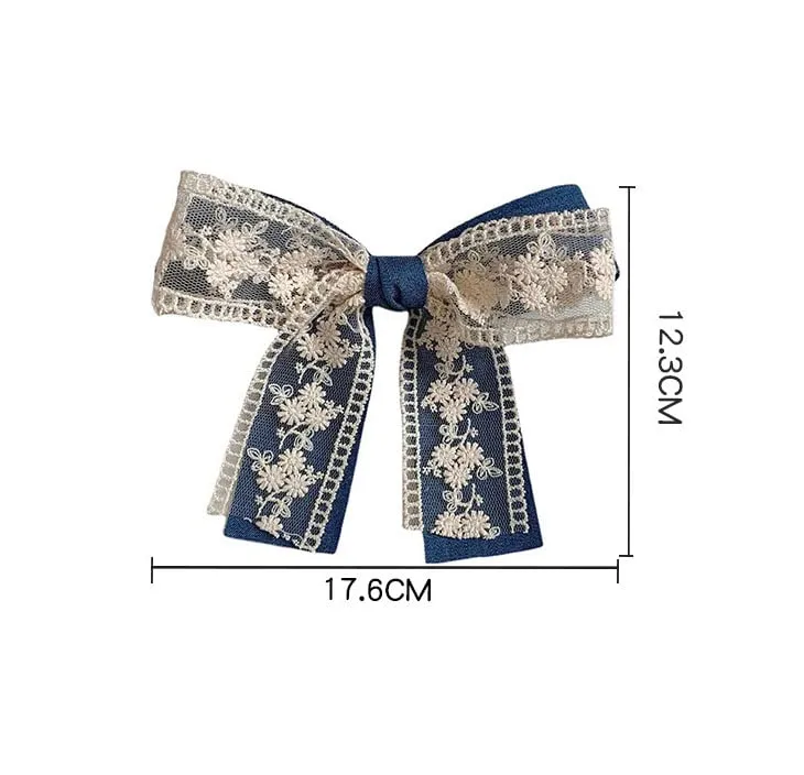 BBTDIN Blue Denim Hair Clip With Lace Bow, Light Blue, 1 Count