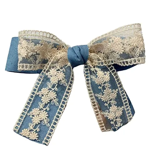 BBTDIN Blue Denim Hair Clip With Lace Bow, Light Blue, 1 Count