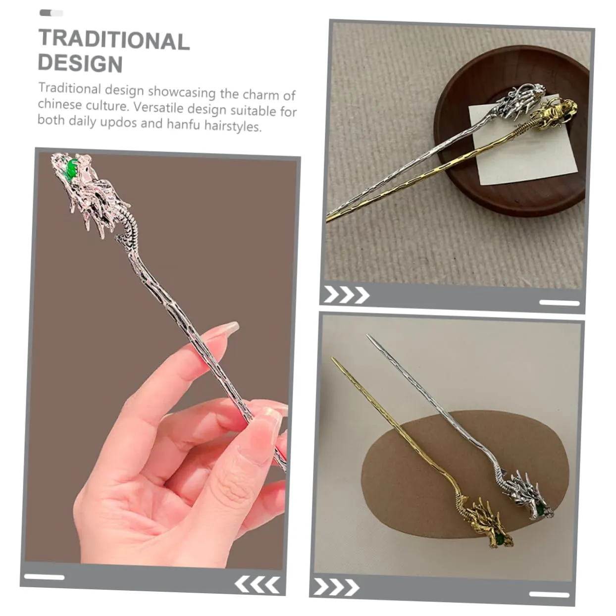 Beatifufu Dragon Hair Chopsticks Dragon Hairpin Vintage Hair up China Headgear Women's Faucet Zinc Alloy Chinese Japanese Chopsticks