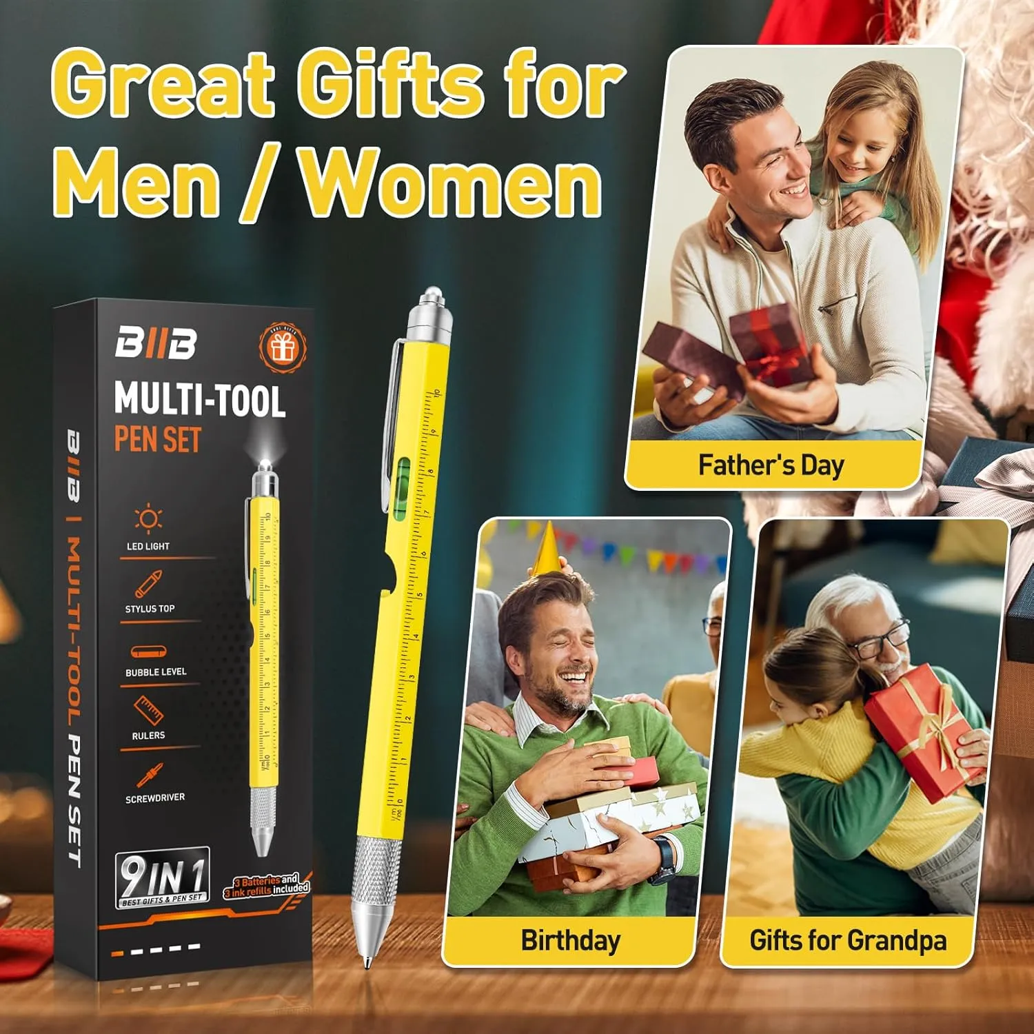 BIIB Fathers Day Dad Gifts for Dad Husband, 9 in 1 Multitool Pen, Mens Gifts for Dad Gift for Fathers Day, Personalized Father's Day Gift Ideas, Anniversary Birthday Graduation Gifts for Men