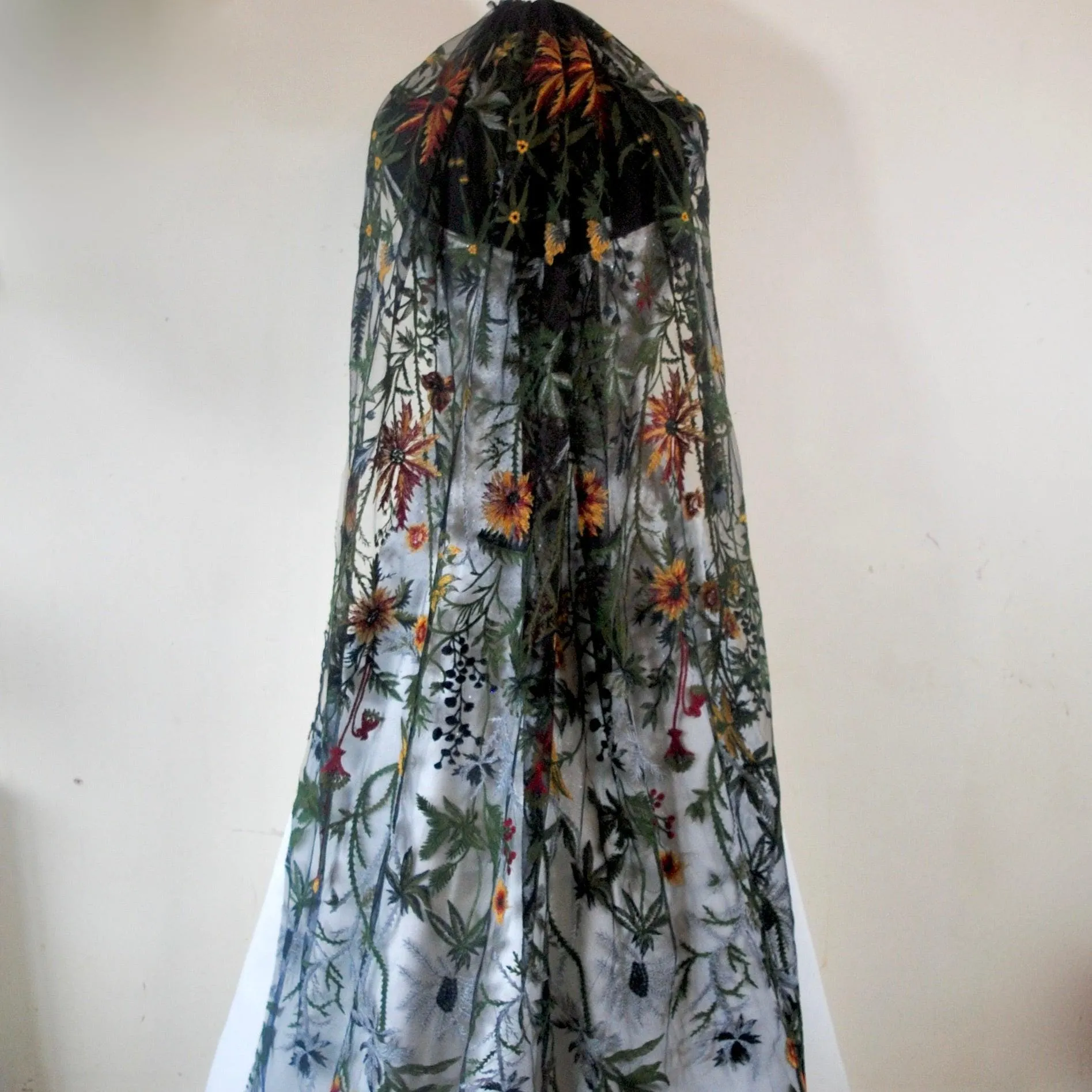 Black Floral Wedding Veil, Wildflower veil