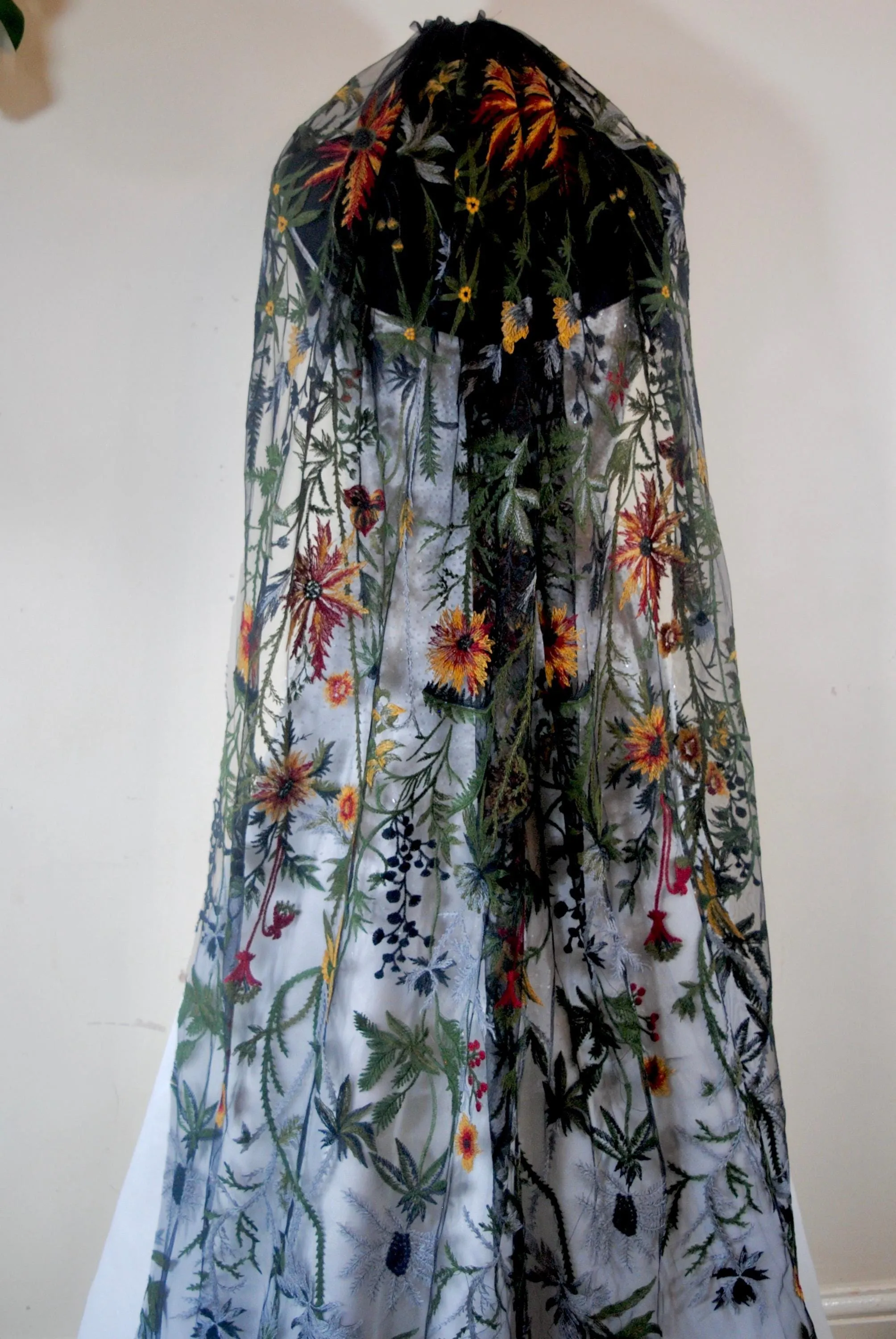 Black Floral Wedding Veil, Wildflower veil