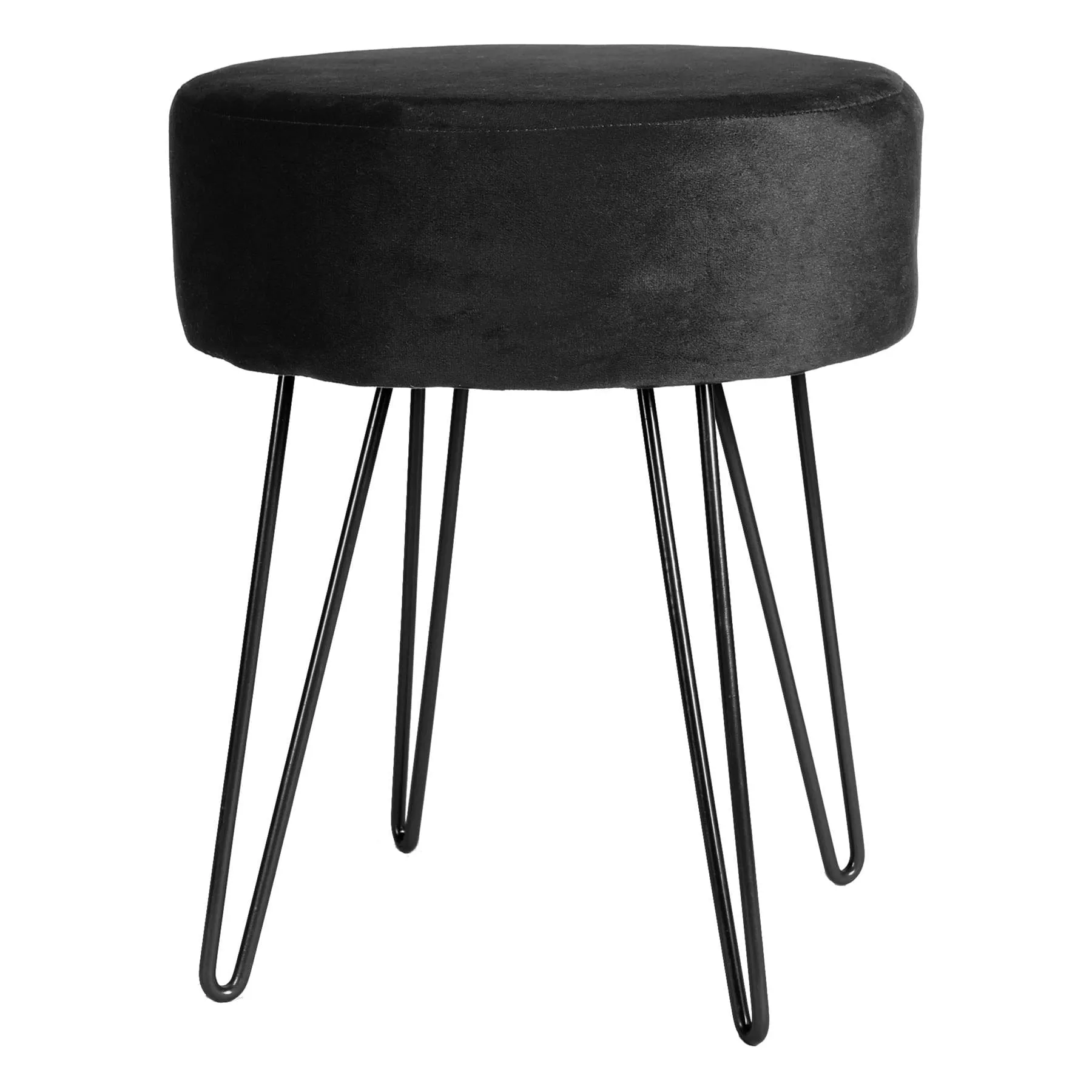 Black Round Velvet Footstool - By Harbour Housewares