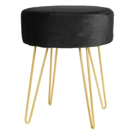Black Round Velvet Footstool - By Harbour Housewares