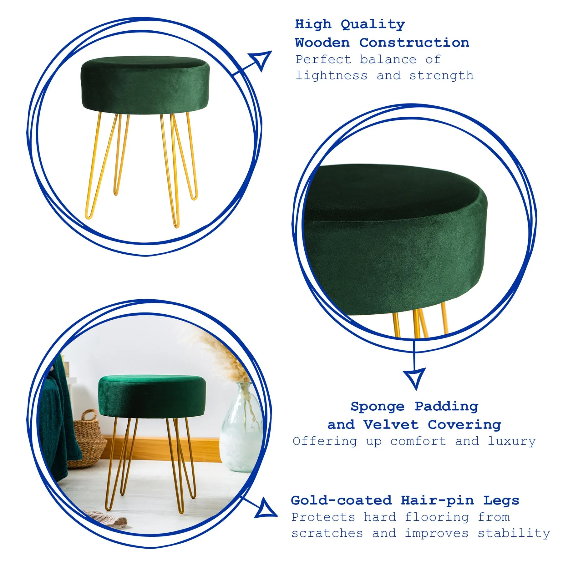 Black Round Velvet Footstool - By Harbour Housewares