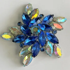 Blue Aurora Borealis Star Shaped Vintage Brooch