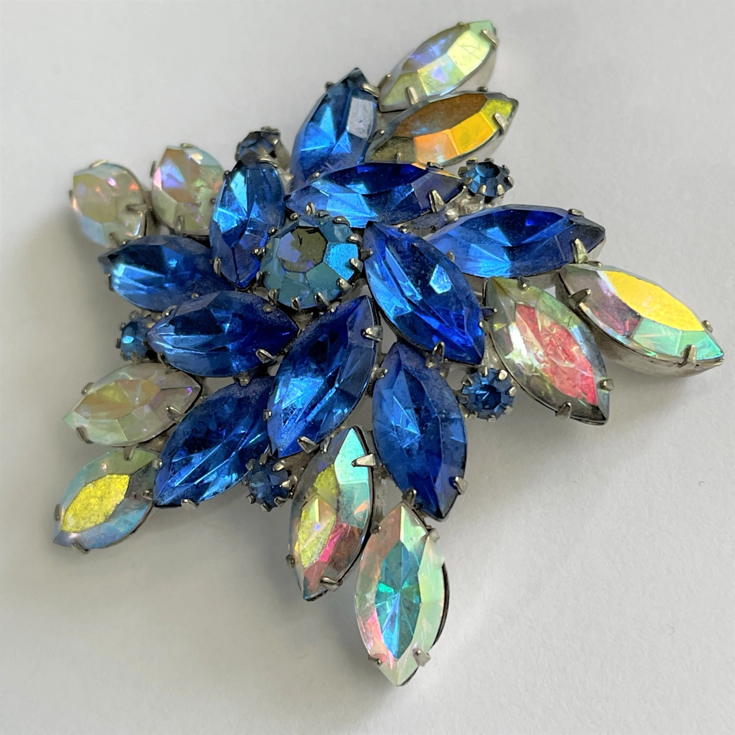 Blue Aurora Borealis Star Shaped Vintage Brooch