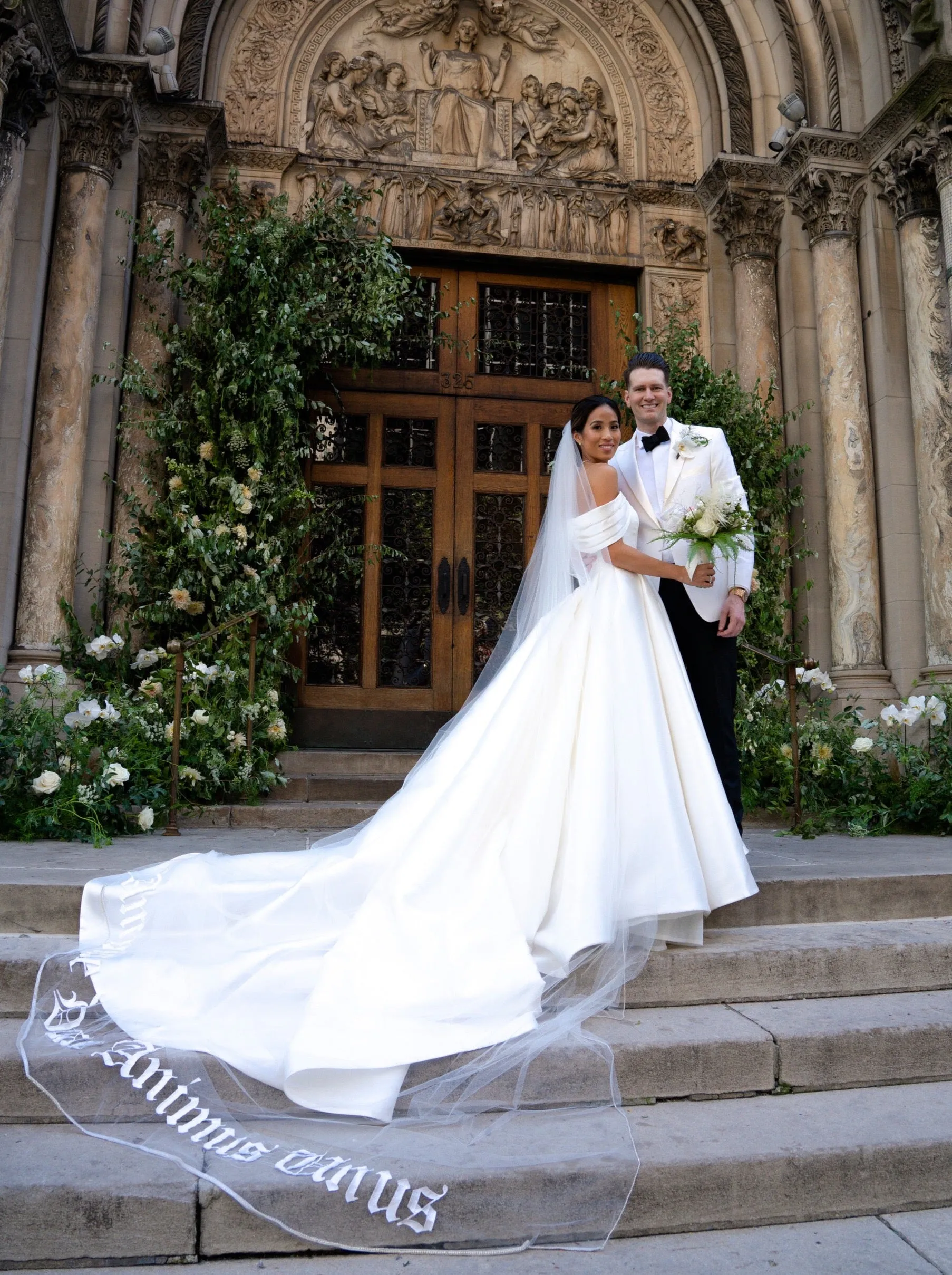 Bold Old English Embroidered Royal Length Veil with Bespoke Custom Phrase