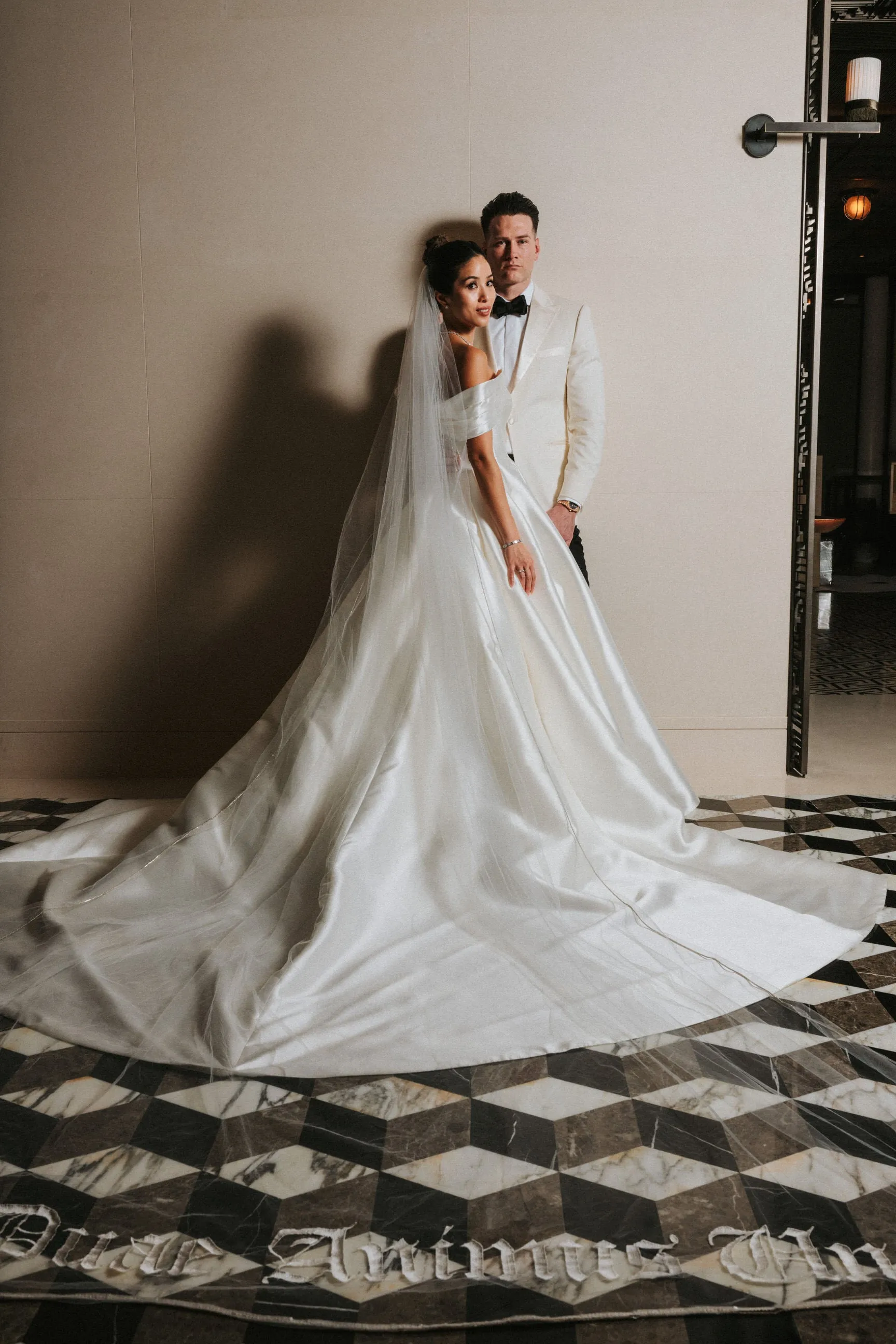 Bold Old English Embroidered Royal Length Veil with Bespoke Custom Phrase