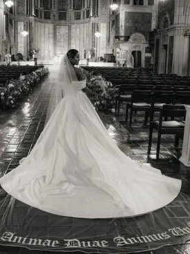 Bold Old English Embroidered Royal Length Veil with Bespoke Custom Phrase