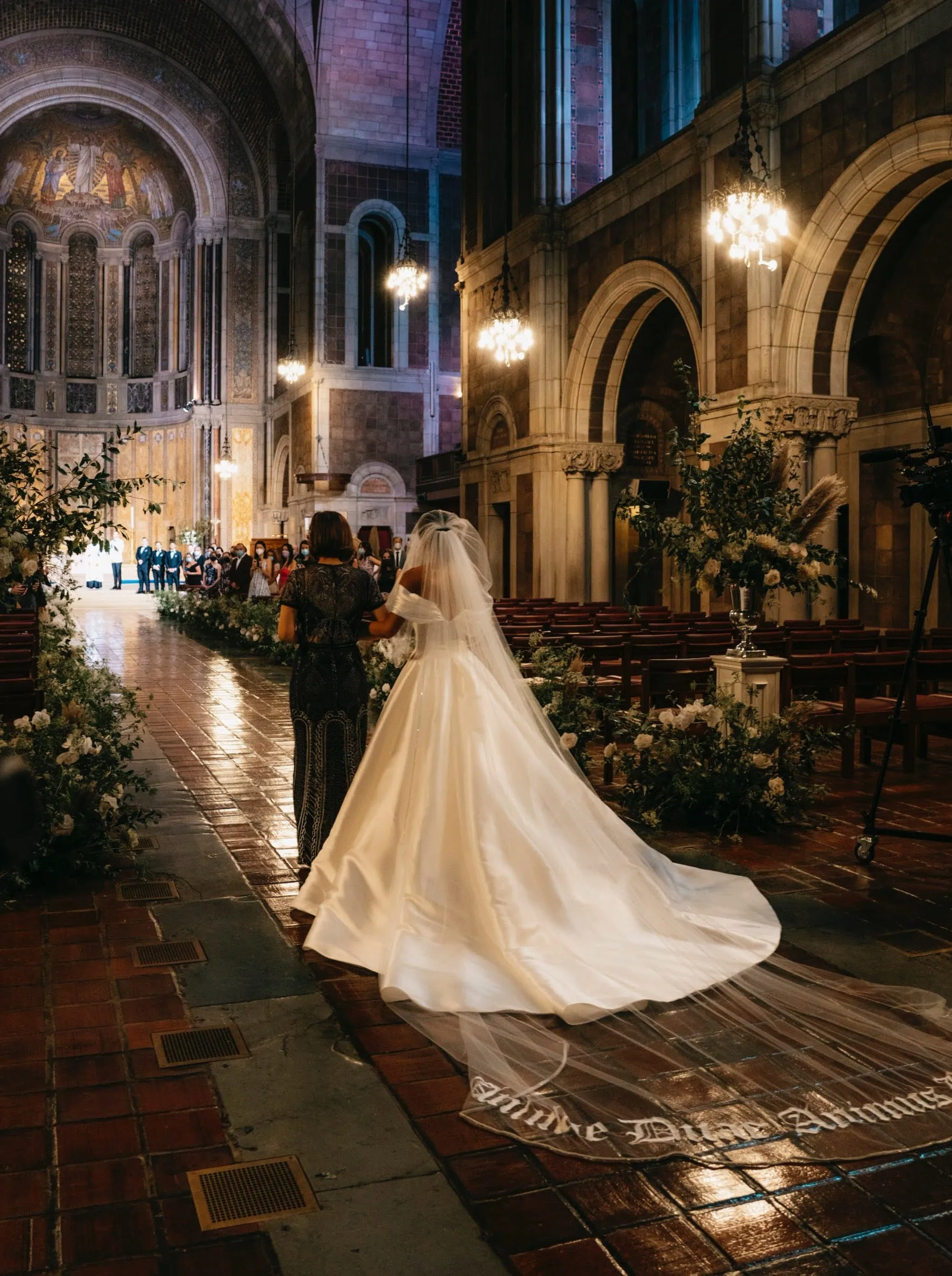 Bold Old English Embroidered Royal Length Veil with Bespoke Custom Phrase