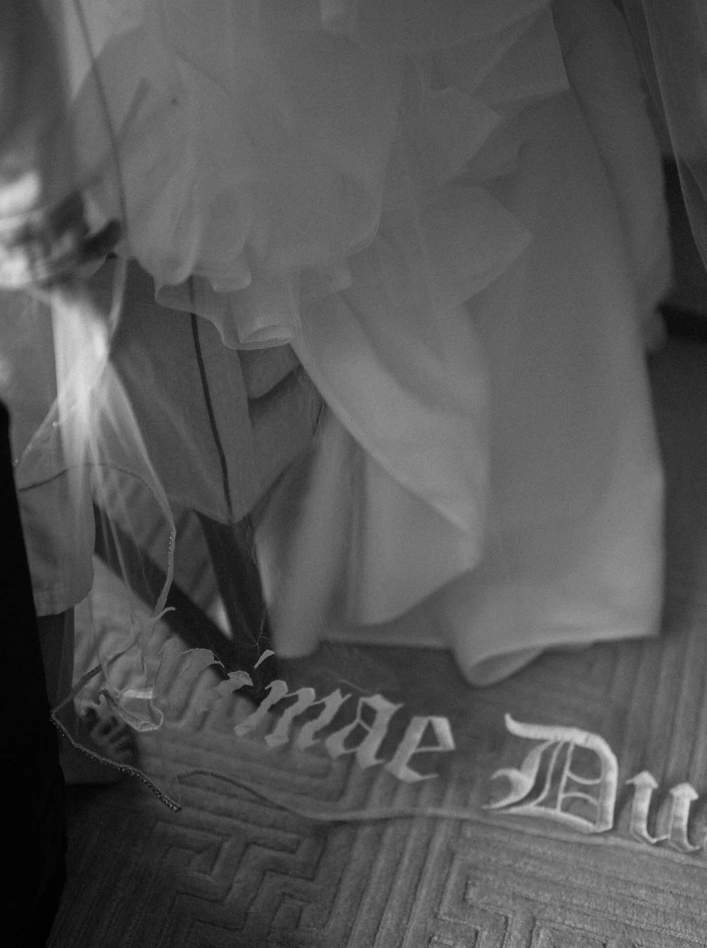 Bold Old English Embroidered Royal Length Veil with Bespoke Custom Phrase