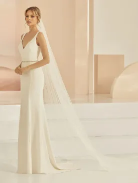 Cathedral Length Wedding Veil, Single Tier, Beaded Lace Edge S416