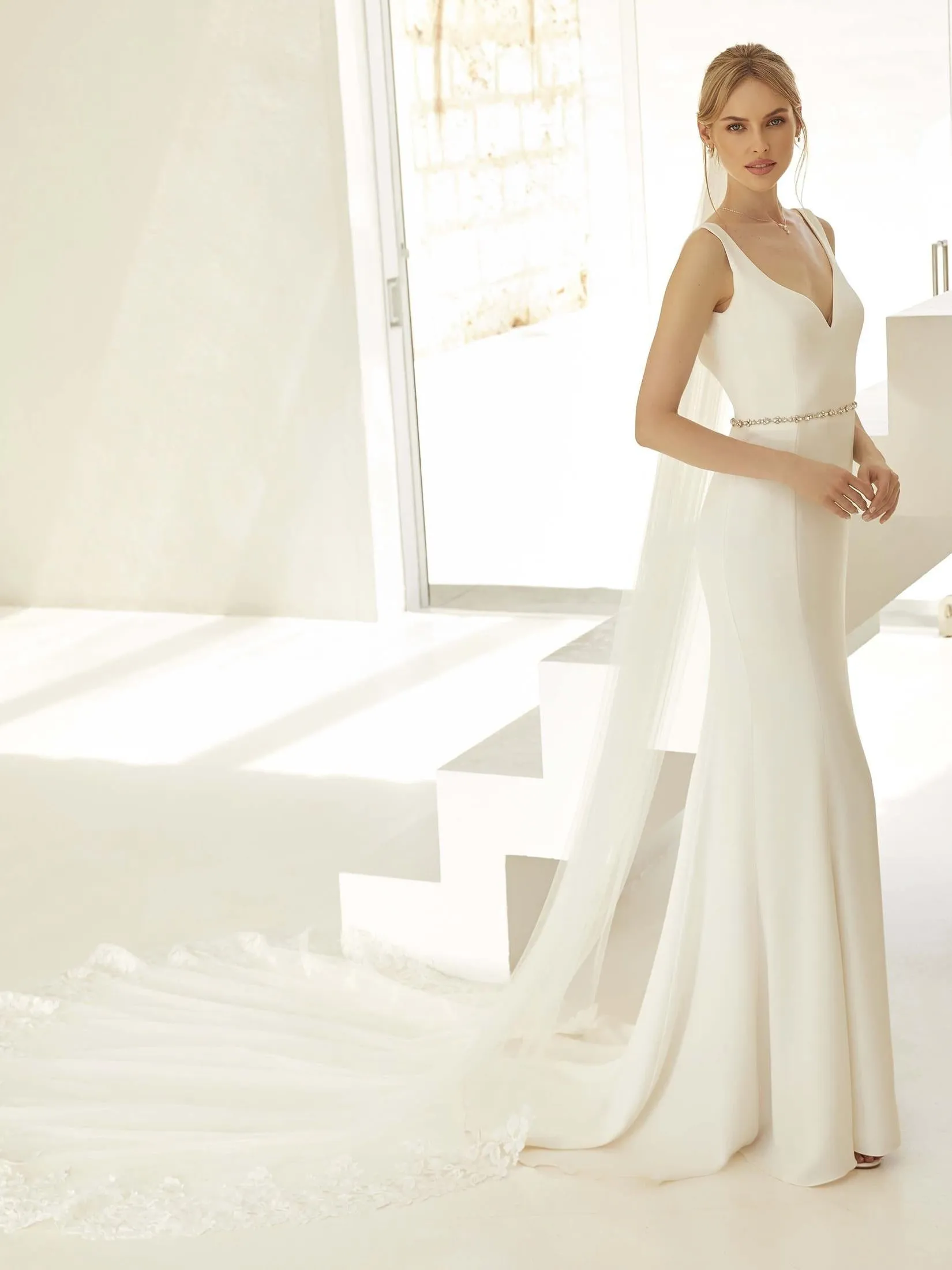 Cathedral Length Wedding Veil, Single Tier, Cut &  Lace Edge, Ivory Tulle S437