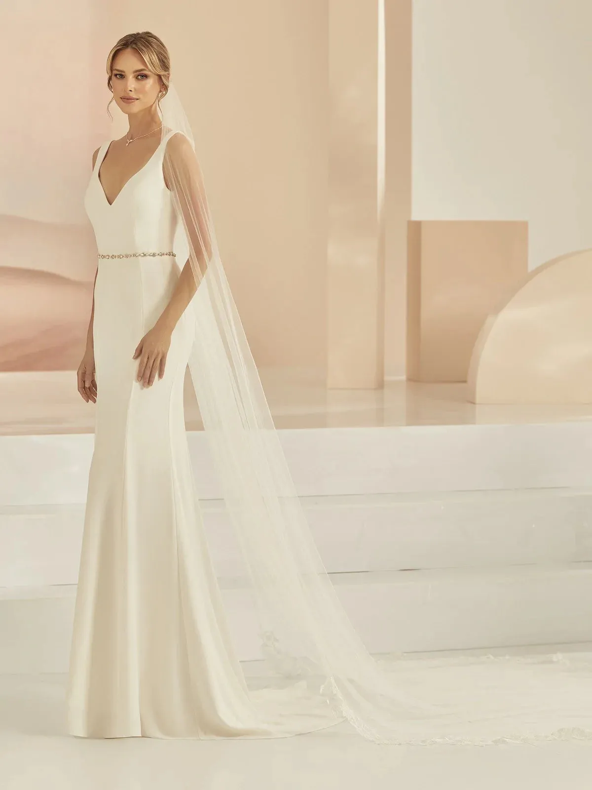 Cathedral Length Wedding Veil, Single Tier with Lace Edge S406