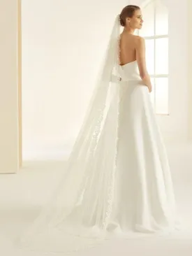 Chapel Length Wedding Veil, Lace Edge, Ivory Tulle S338