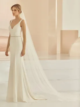 Chapel Length Wedding Veil, Lace Edge, Ivory Tulle S414