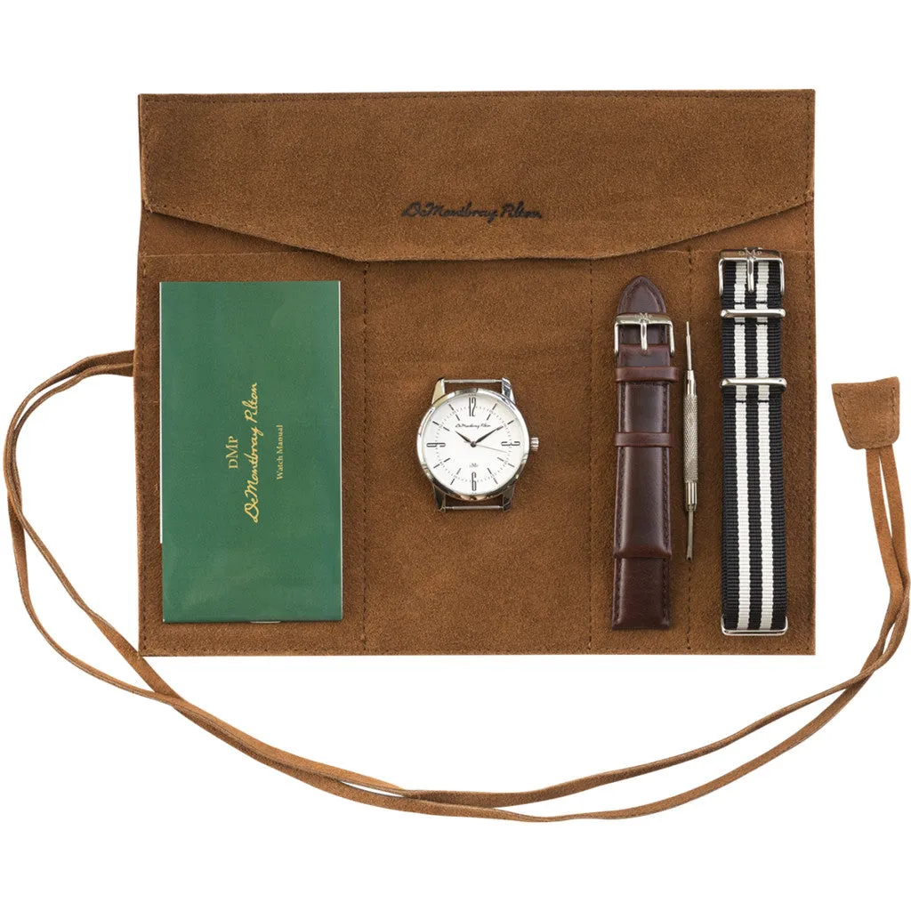 Classic Silver Watch with Brown Leather Strap by DeMontbrayPilton