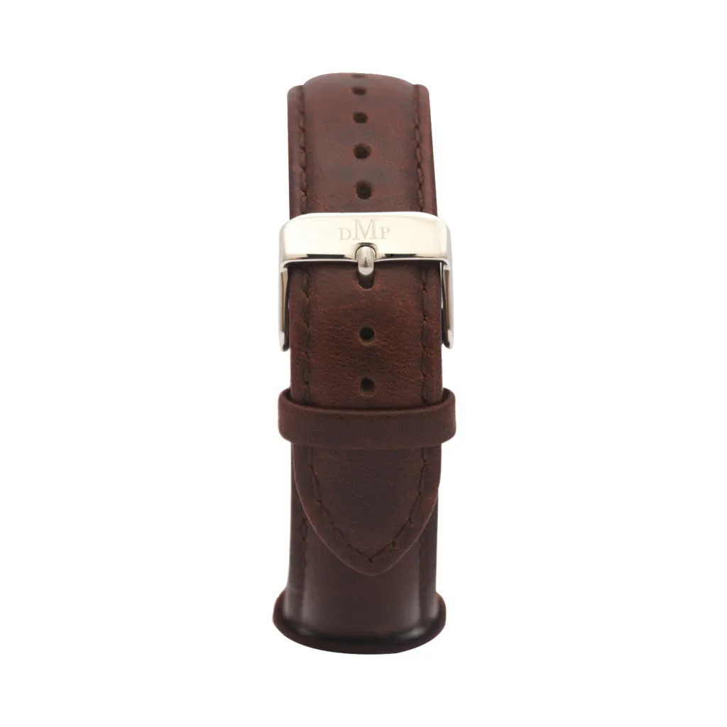 Classic Silver Watch with Brown Leather Strap by DeMontbrayPilton