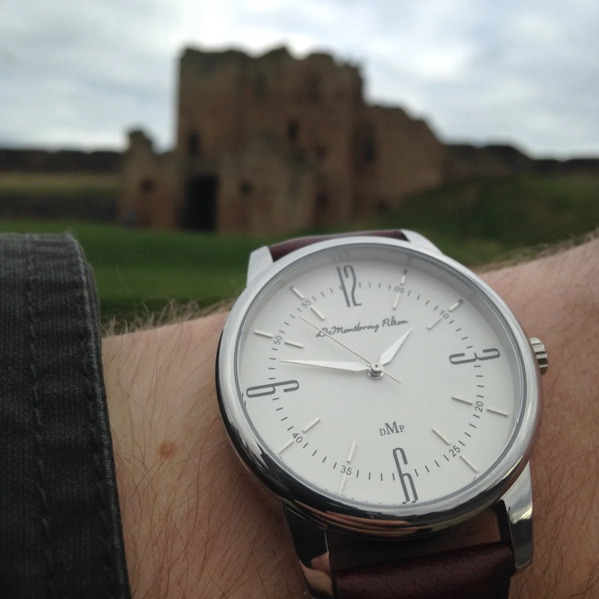 Classic Silver Watch with Brown Leather Strap by DeMontbrayPilton