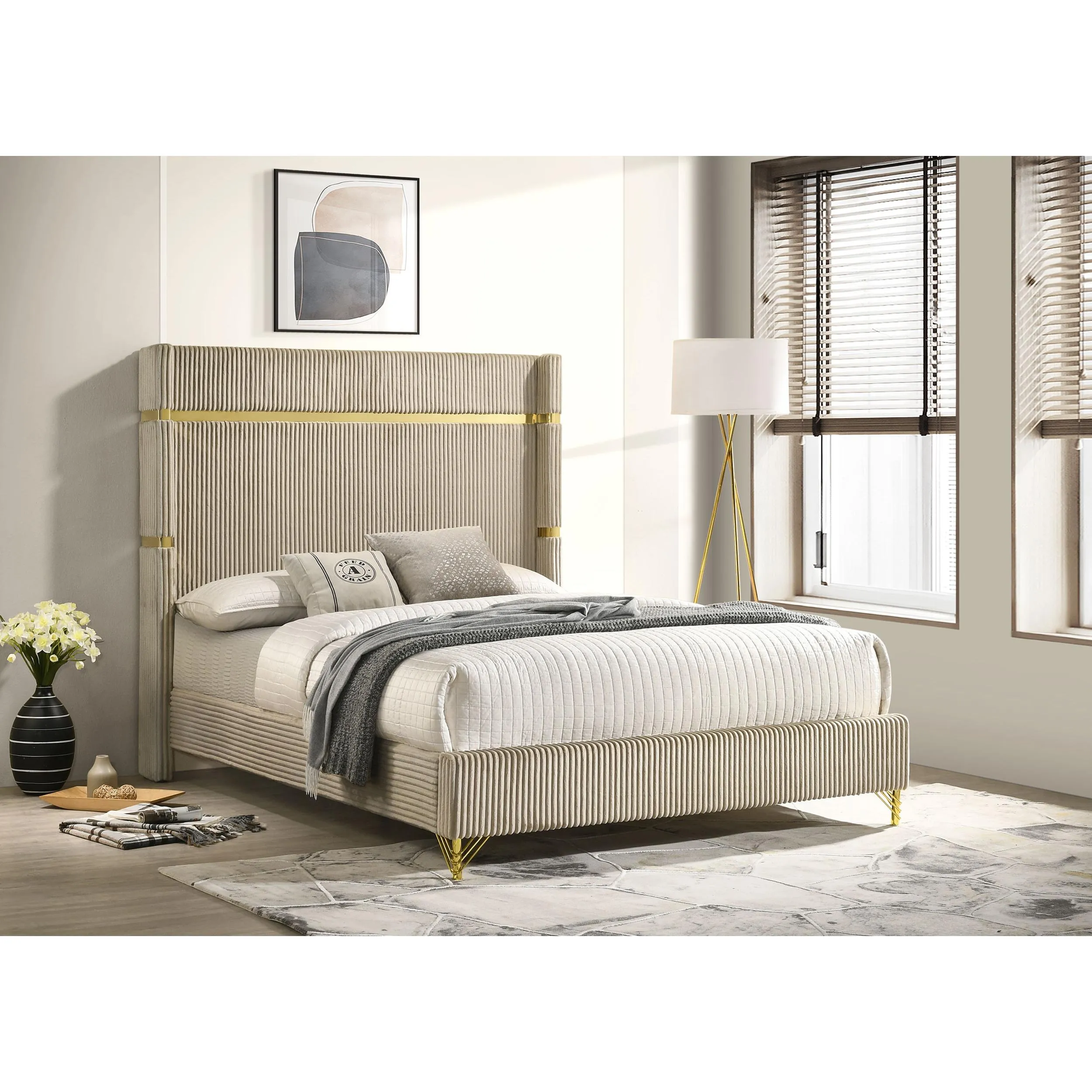 Coaster Furniture Lucia 224731KE Upholstered Eastern King Wingback Panel Bed - Beige