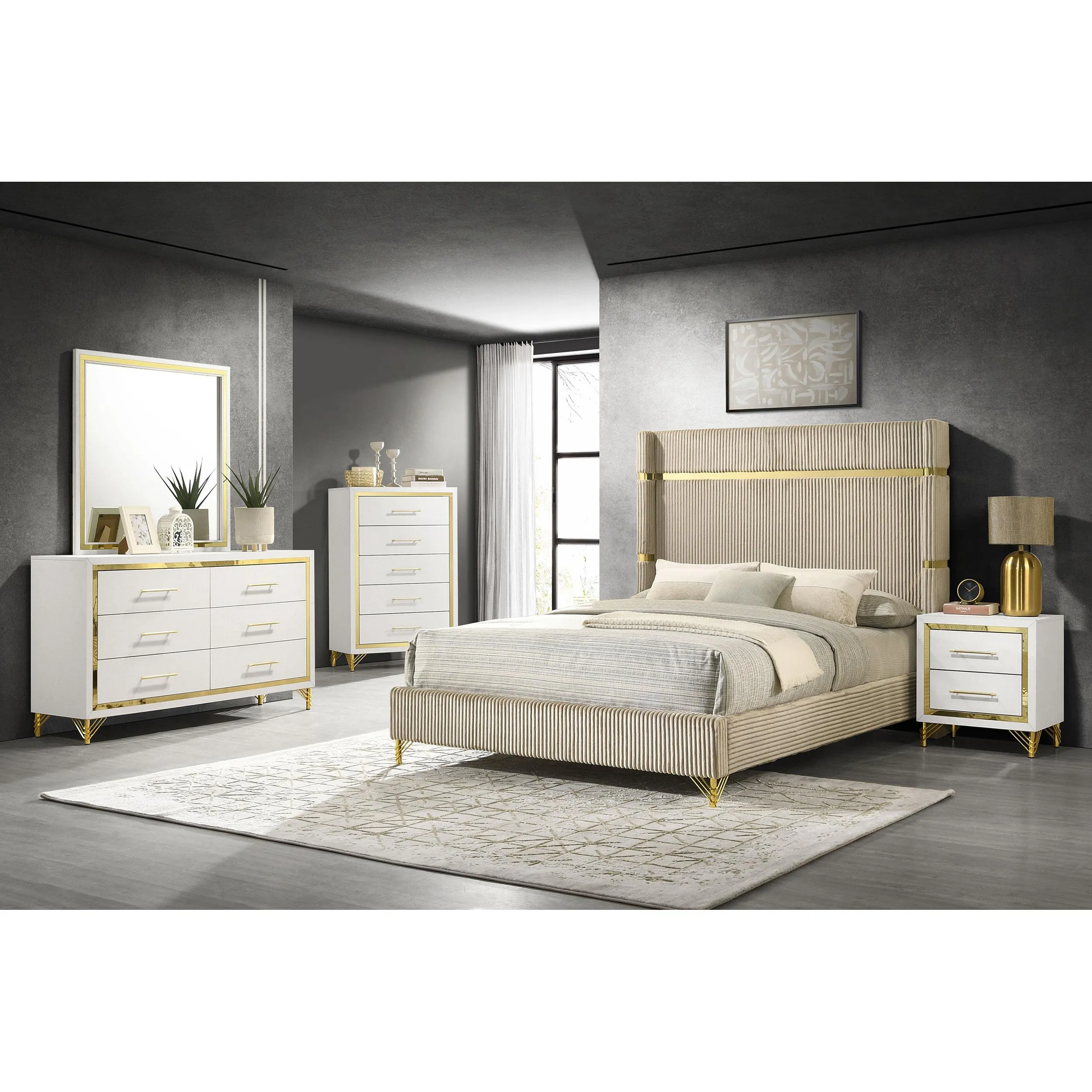 Coaster Furniture Lucia 224731KE Upholstered Eastern King Wingback Panel Bed - Beige