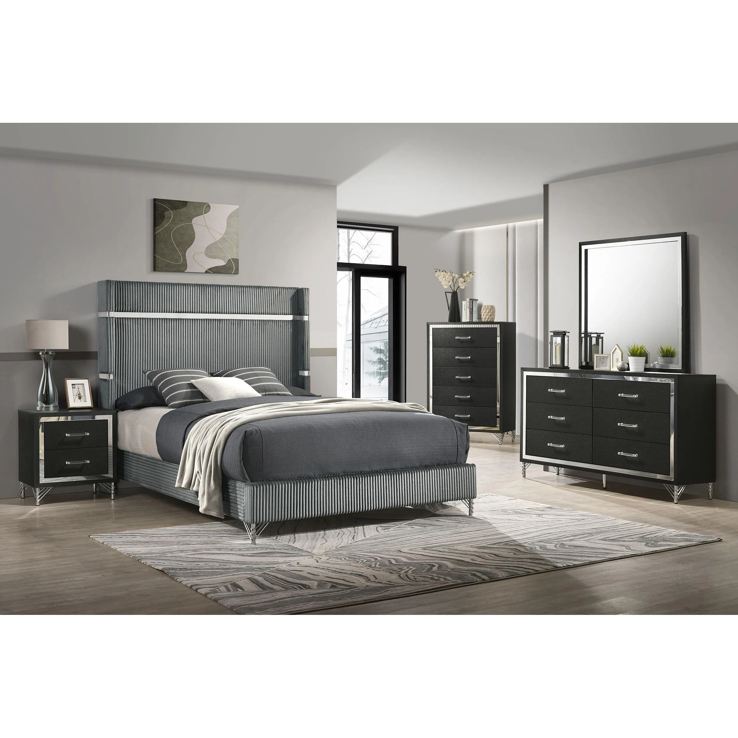 Coaster Furniture Lucia 224991KE 61-inch Upholstered Eastern King Wingback Bed - Grey