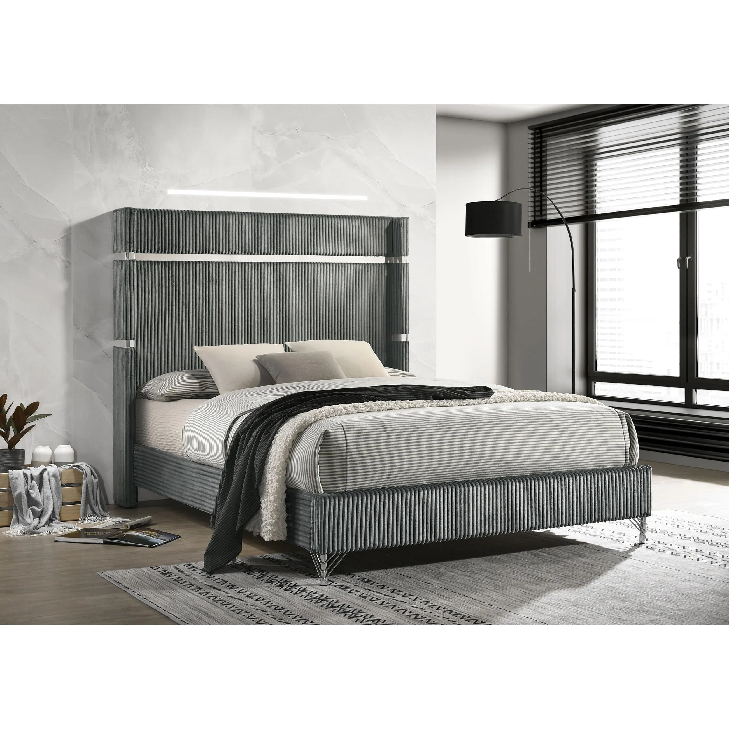 Coaster Furniture Lucia 224991KE 61-inch Upholstered Eastern King Wingback Bed - Grey