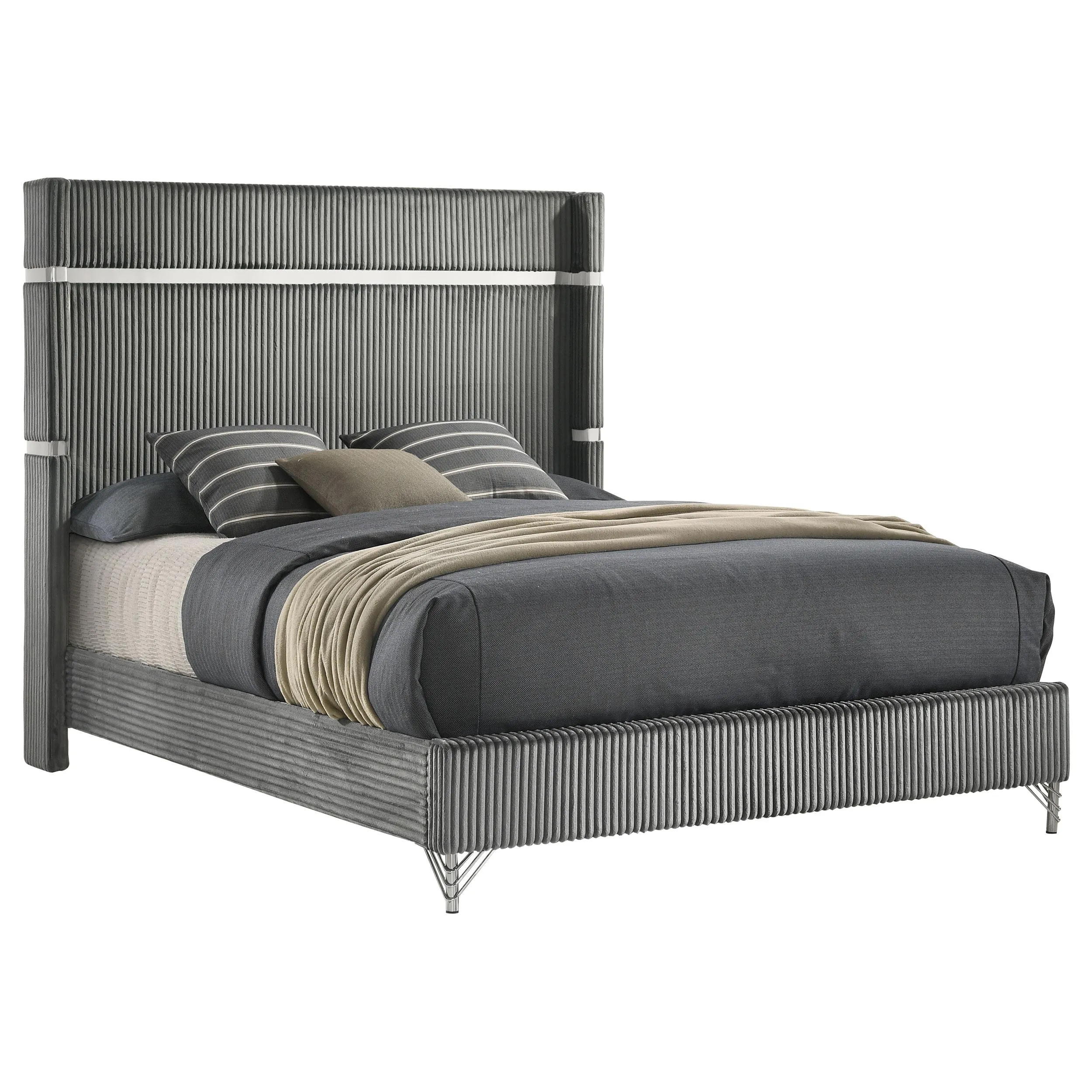 Coaster Furniture Lucia 224991KE 61-inch Upholstered Eastern King Wingback Bed - Grey