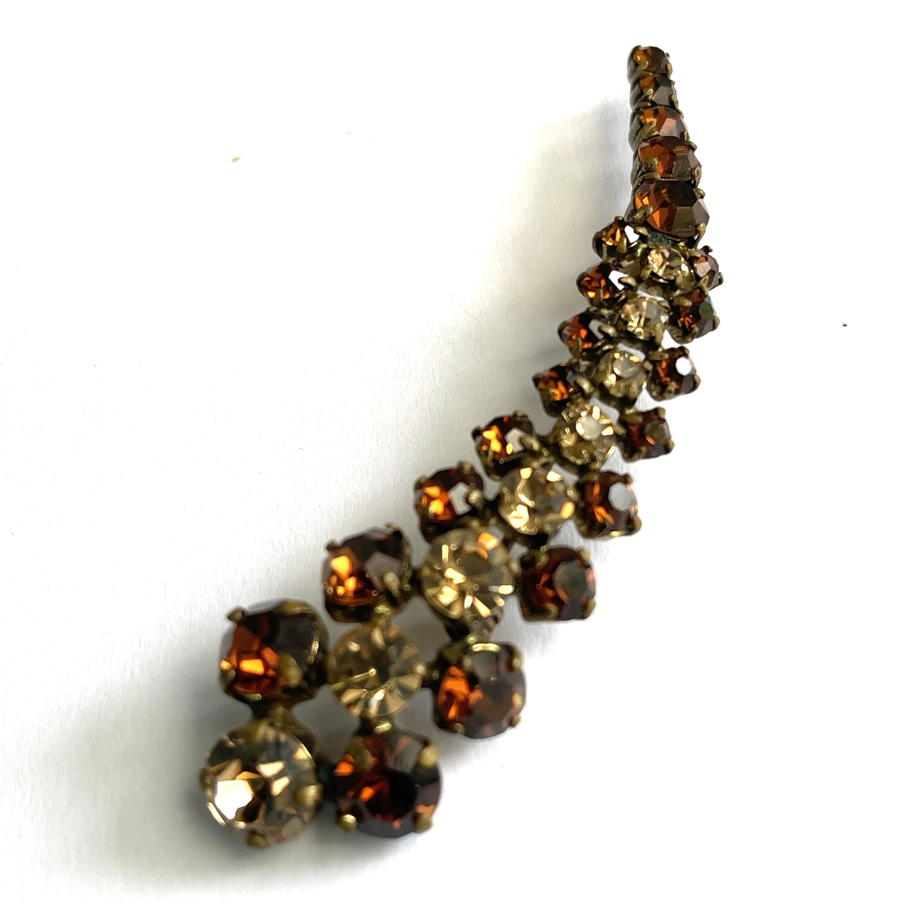 Cognac & Pale Gold Rhinestone 60's Vintage Brooch