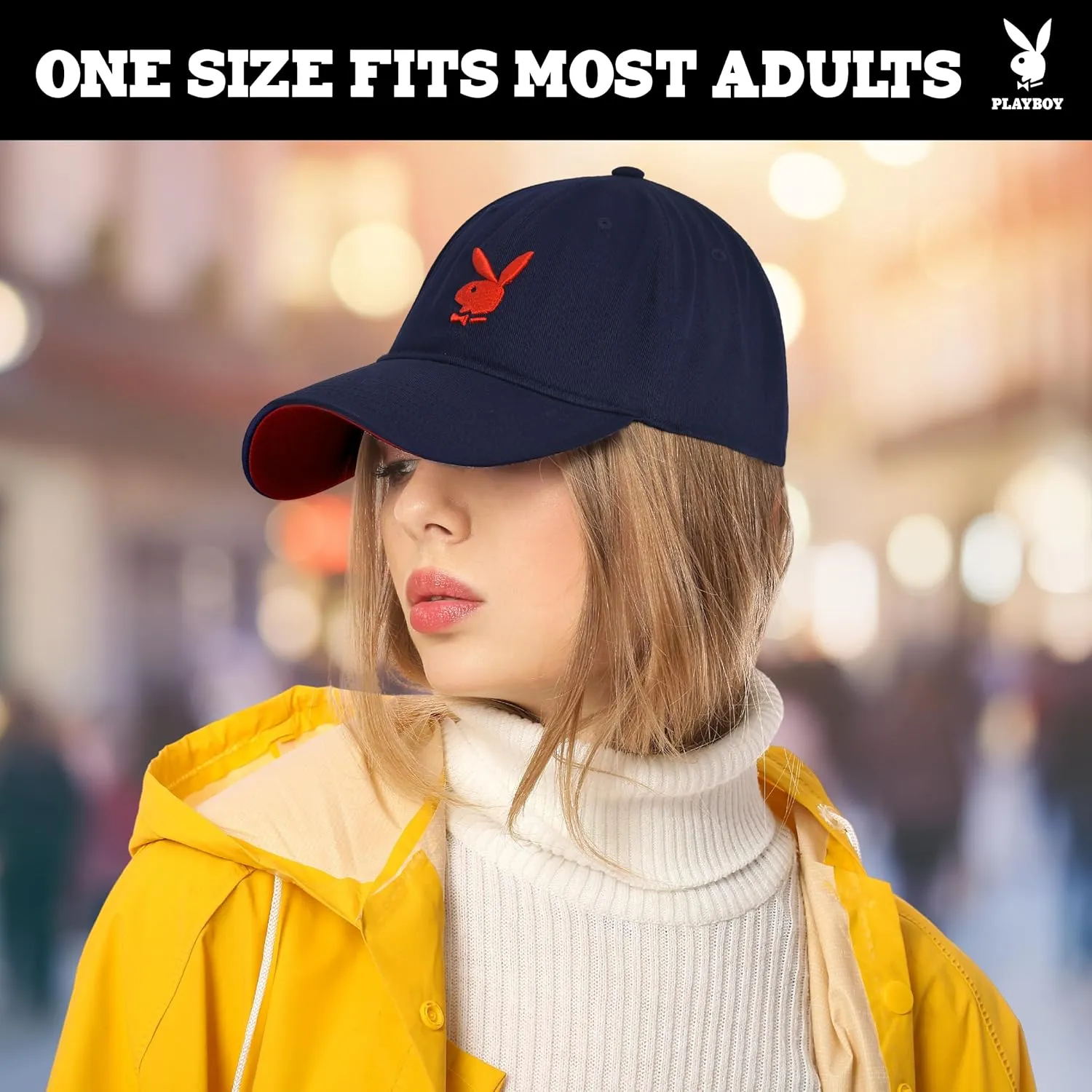 Concept One Playboy Dad Hat, Cotton Twill Adjustable Baseball Cap with Curved Brim