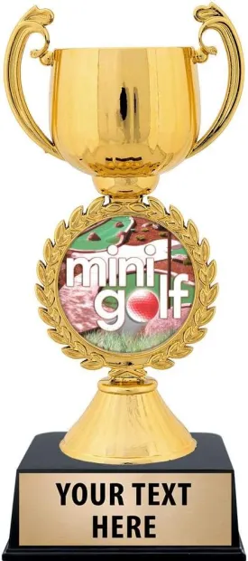 Crown Awards Personalized Mini Golf Trophy, 7.25" Gold Cup Mini Golf Trophies with Free Custom Engraving