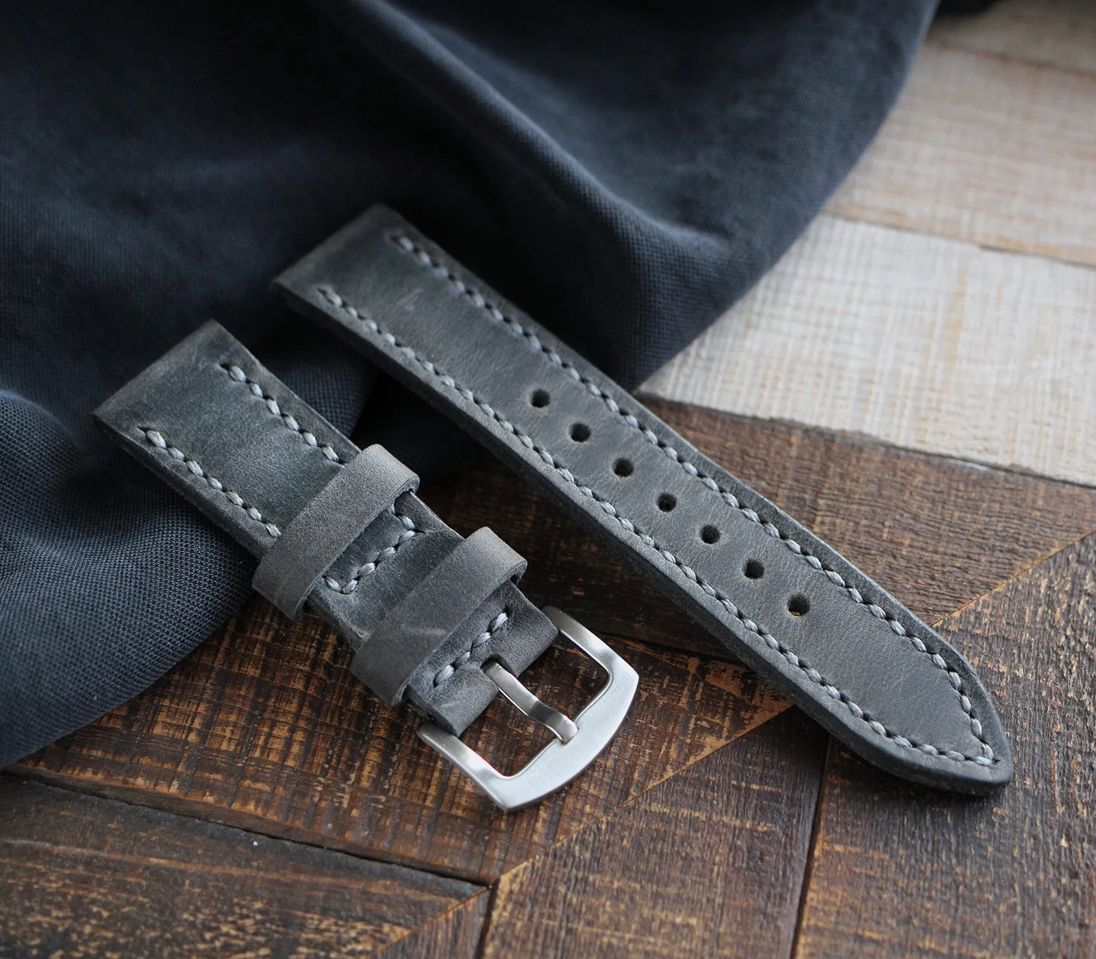 Custom Made Leather Watch Strap - Antique Gray