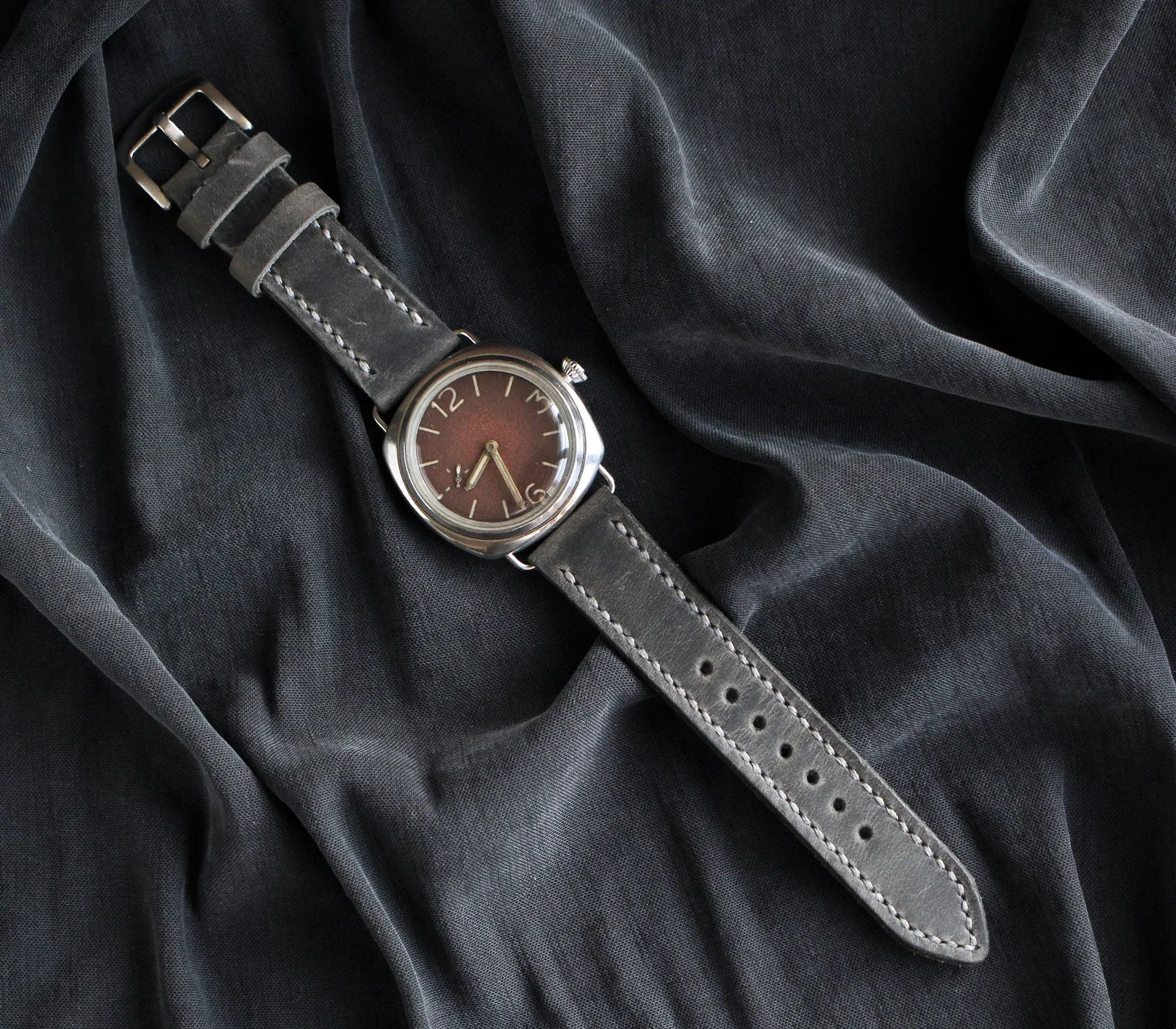 Custom Made Leather Watch Strap - Antique Gray